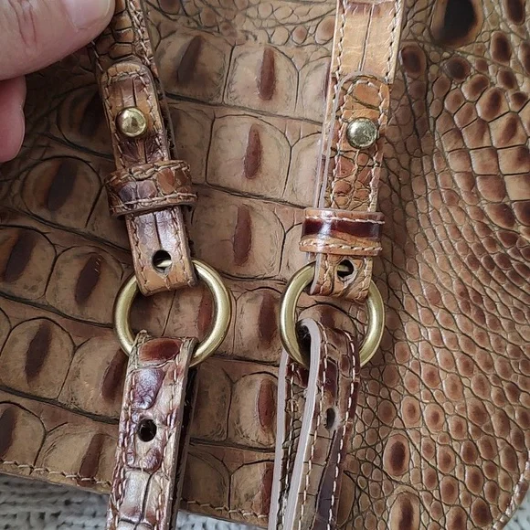 BRAHMIN Small Crossbody Croc Brown Leather Bag Purse - Picture 7 of 12